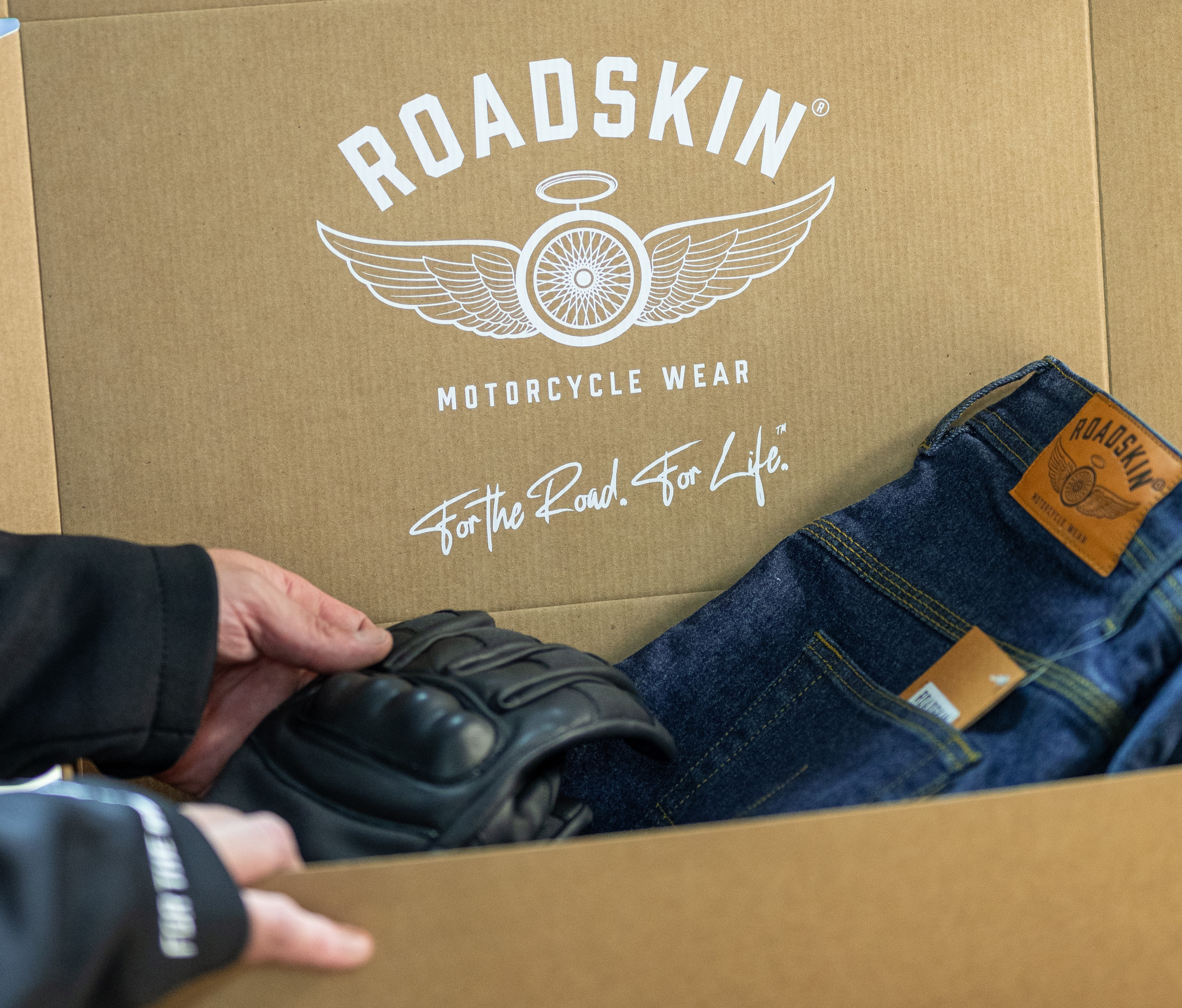 Roadskin packaging box with printed logo supplied by On Top Packaging
